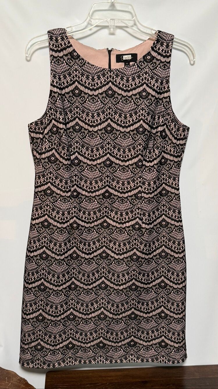 Jessica Simpson Women black overlay lace, blush, pink midi dress size 10